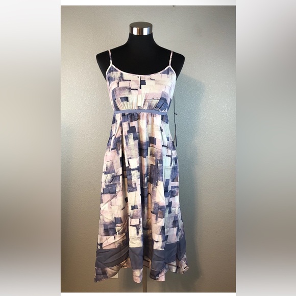 Simply Vera Vera Wang Geometric Print Midi Dress - Blue, Pink, Cream - Picture 1 of 4